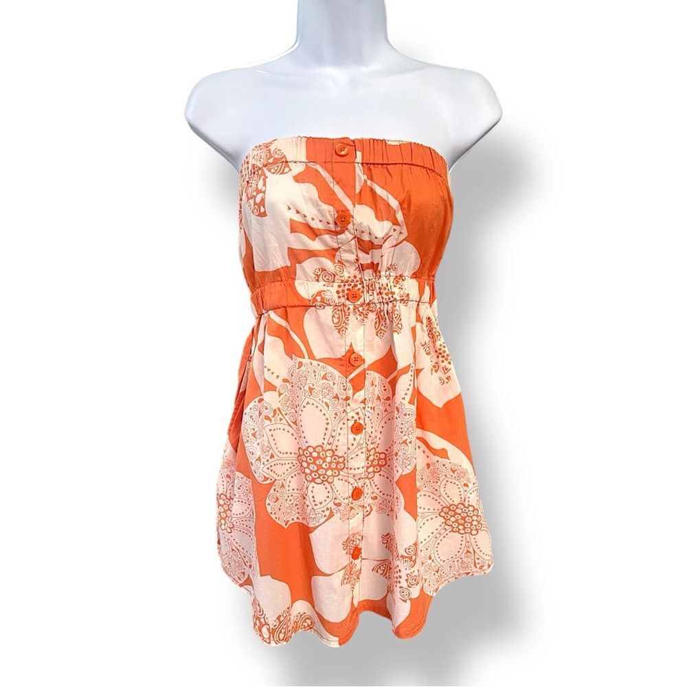 Vintage Mossimo Supply Orange/White Floral Strapless Top/Cover Up | Women’s S